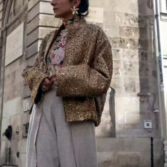 Damen Glamouröse Paillettenjacke mit kurzem Schnitt und eleganten Akzenten Heidi-Mode