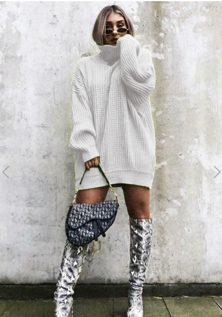 Damen Oversized Strickpullover mit hohem Kragen und Waffelmuster Heidi-Mode