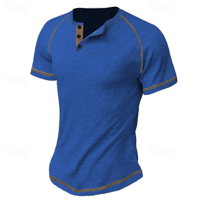 Herren Kurzarm-Henley-Shirt aus atmungsaktivem Strukturmaterial mit dekorativer Knopfleiste Heidi-Mode