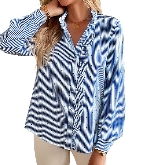 Damen Bluse mit Rüschen und Streifenmuster Heidi-Mode