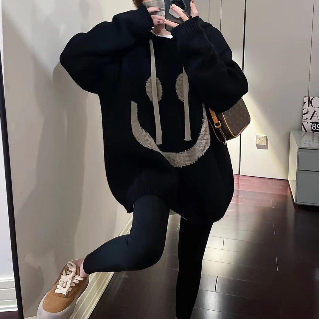Damen Lässiger Oversized-Pullover mit Smiley-Motiv Heidi-Mode