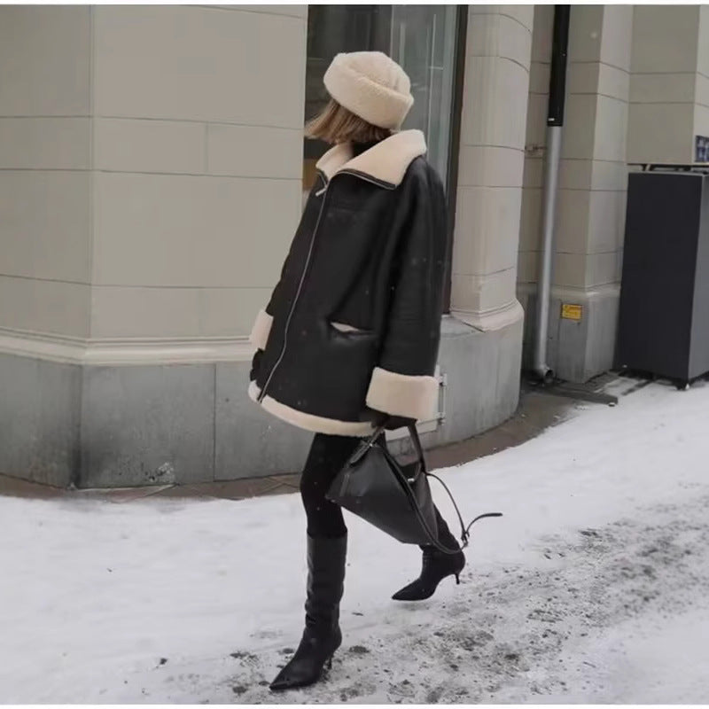 Damen angesagte Kunstlederjacke mit kuscheligem Innenfutter Heidi-Mode