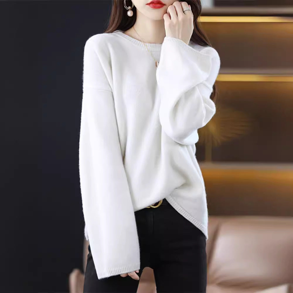 Damen weicher Strickpullover mit weitem Schnitt und legerem V-Ausschnitt Heidi-Mode
