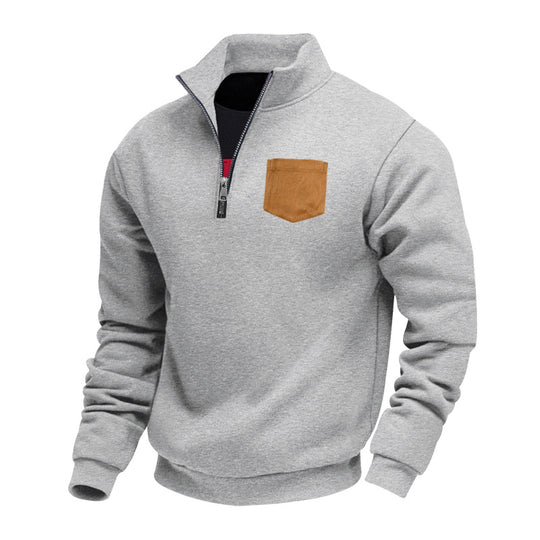 Herren Fleece-Pullover mit hohem Kragen und praktischer Brusttasche Heidi-Mode