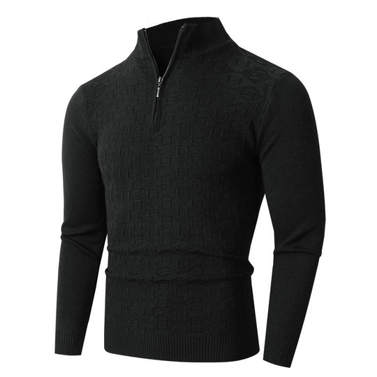 Herren Strickpullover mit modernem Zopfmuster und Halbreißverschluss Heidi-Mode