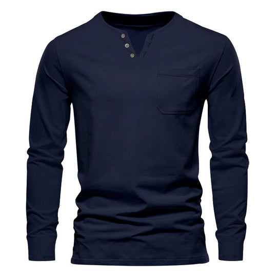 Herren Langarm-Henley-Shirt mit praktischen Knopfdetails und Brusttasche Heidi-Mode