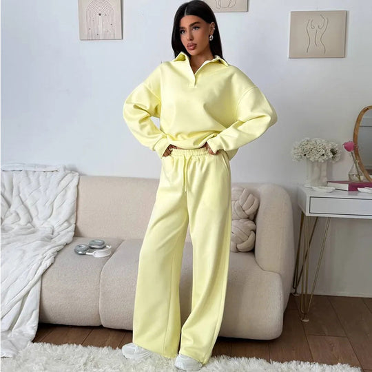 Damen bequemer Polopullover und entspannte Hose Set Heidi-Mode