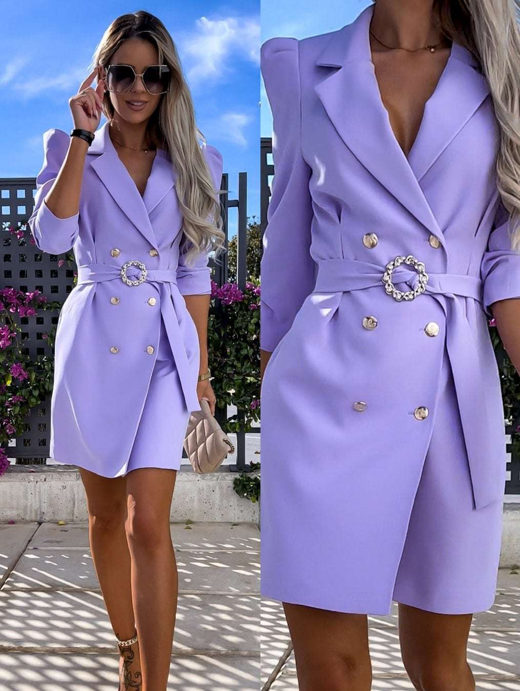 Damen Blazer Kleid mit tailliertem Schnitt und glamourösem Knopfdetail Heidi-Mode