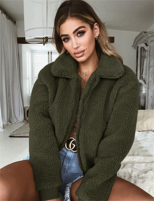 Damen Kuschelige Teddyjacke mit hohem Kragen Heidi-Mode