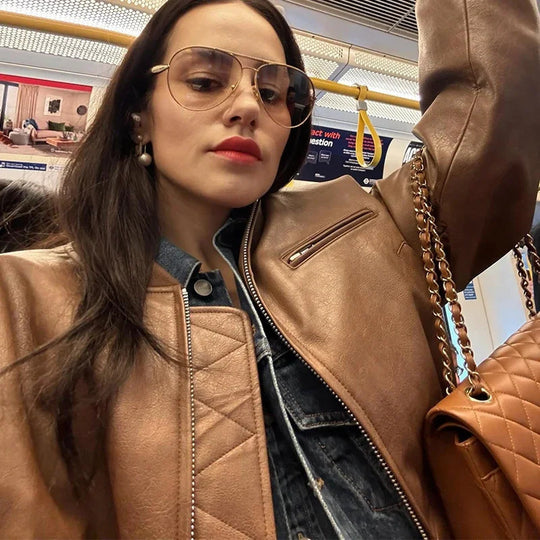 Damen lässige Bomberjacke aus hochwertigem Kunstleder Heidi-Mode