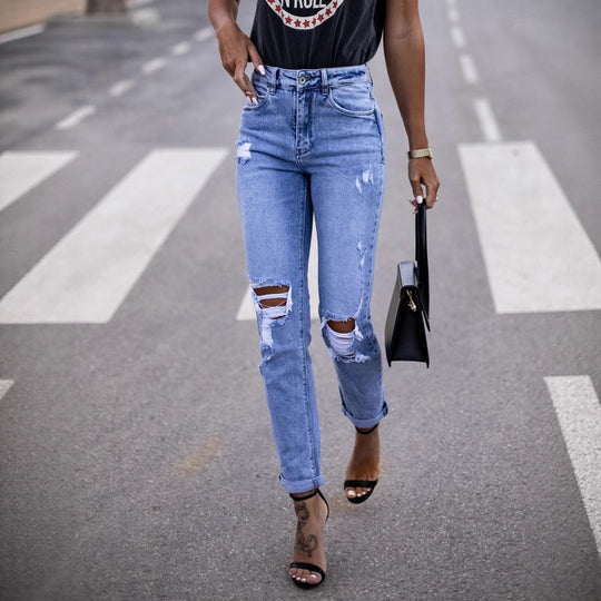 Damen Ripped High-Waist Jeans im modernen Schnitt Heidi-Mode