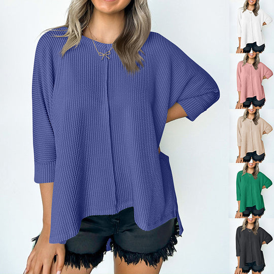 Damen lässiges V-Neck Oberteil mit strukturiertem Design und lockerer Passform Heidi-Mode