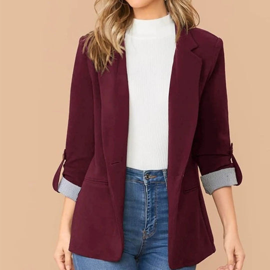 Damen Eleganter lässiger Blazer mit umschlagbaren Ärmeln und klassischem Schnitt Heidi-Mode