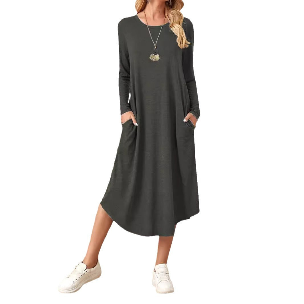 Damen lässiges Maxikleid mit elegantem Schnitt und hohem Saum Heidi-Mode
