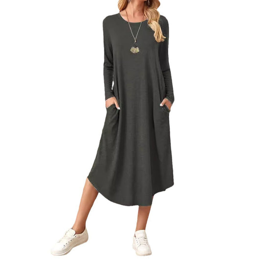 Damen lässiges Maxikleid mit elegantem Schnitt und hohem Saum Heidi-Mode