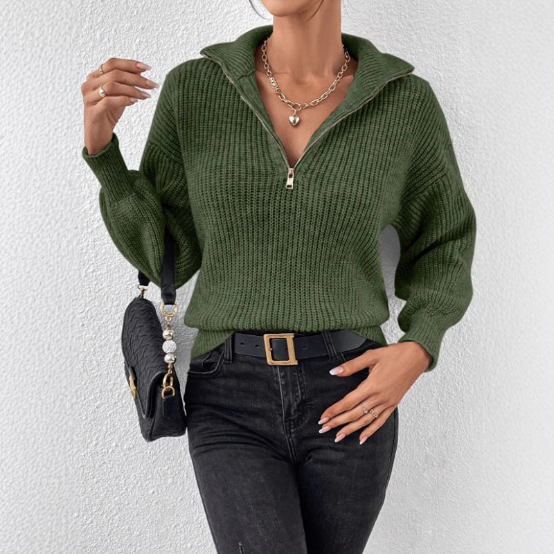 Damen modischer Pullover mit hochgeschlossenem Kragen und Reißverschluss Heidi-Mode