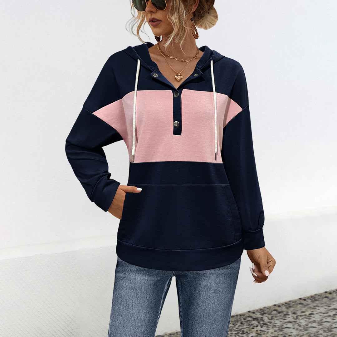 Damen Hoodie mit modischem Farbblock-Design und praktischen Knopfdetails Heidi-Mode