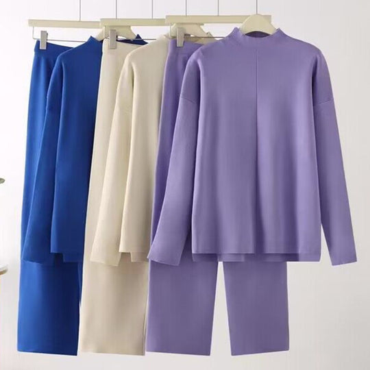 Damen elegantes Set aus langärmligem Oberteil und Palazzo-Hosen Heidi-Mode