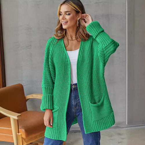 Damen gestrickter Cardigan mit großzügigen Taschen und strukturiertem Design Heidi-Mode