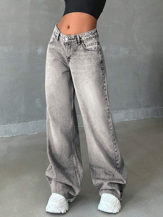 Damen Weite High-Waist Jeans mit elegantem Design und lässigem Schnitt Heidi-Mode