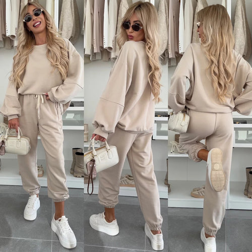 Damen Sportlicher Loungewear-Anzug mit elastischen Bündchen und weitem Schnitt Heidi-Mode