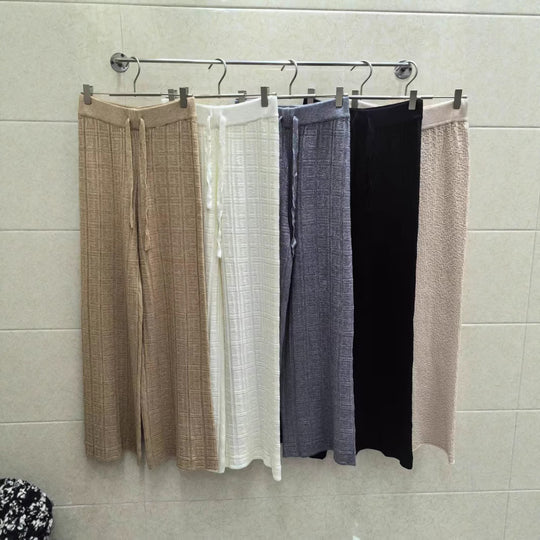 Damen Weit geschnittene Leinenhose mit elastischem Bund und gestreiftem Design Heidi-Mode