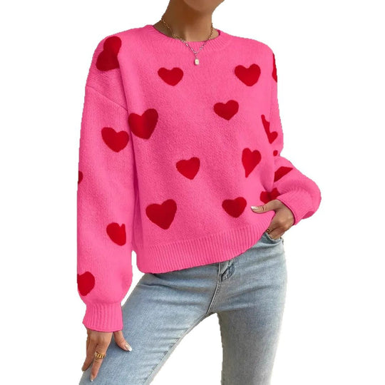 Damen Strickpullover mit auffälligem Herzdesign und lässigem Schnitt Heidi-Mode