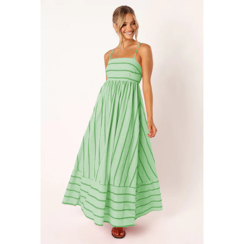 Damen Maxikleid mit feinen Streifen und elastischem Taillenbund Heidi-Mode