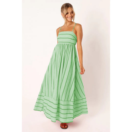 Damen Maxikleid mit feinen Streifen und elastischem Taillenbund Heidi-Mode