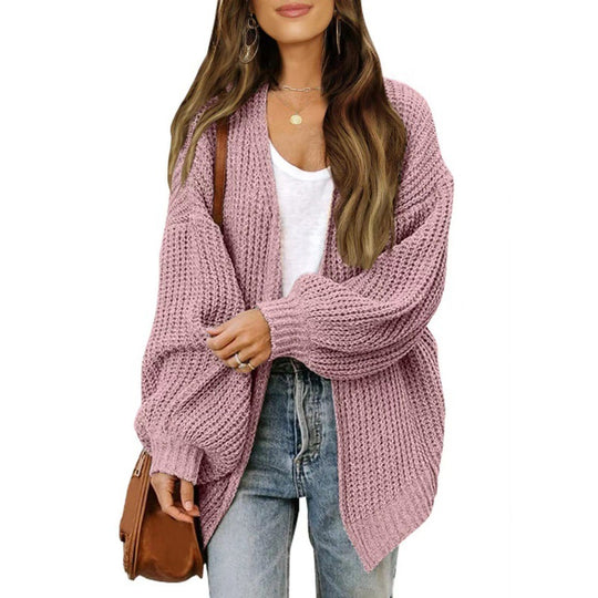 Damen lockerer Strickcardigan mit voluminösen Ärmeln und strukturiertem Design Heidi-Mode