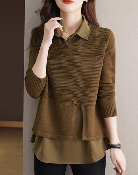 Damen Modischer Layered Pullover mit Struktur Heidi-Mode