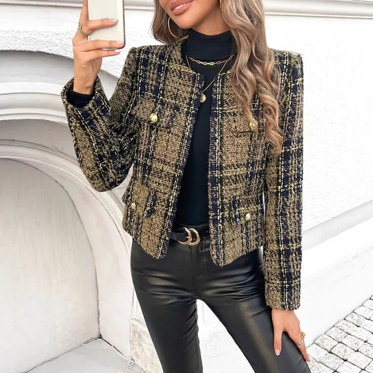 Damen Tweed-Blazerjacke mit goldenen Knöpfen Heidi-Mode
