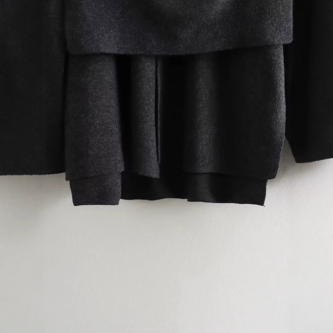 Damen schicke Wollumhangjacke mit asymmetrischem Schnitt und dekorativem Knopf Heidi-Mode