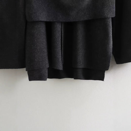 Damen schicke Wollumhangjacke mit asymmetrischem Schnitt und dekorativem Knopf Heidi-Mode