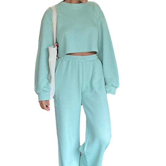 Damen Lässiges Waffeltextur Zwei-Teiliges Outfit Heidi-Mode