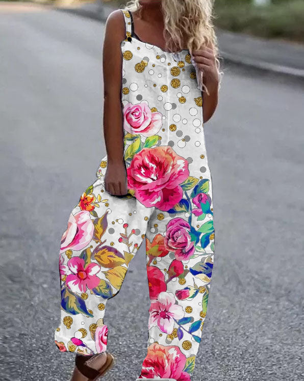 Heidi-Mode | Große Blumenmuster Leichte Stoff Latzhose