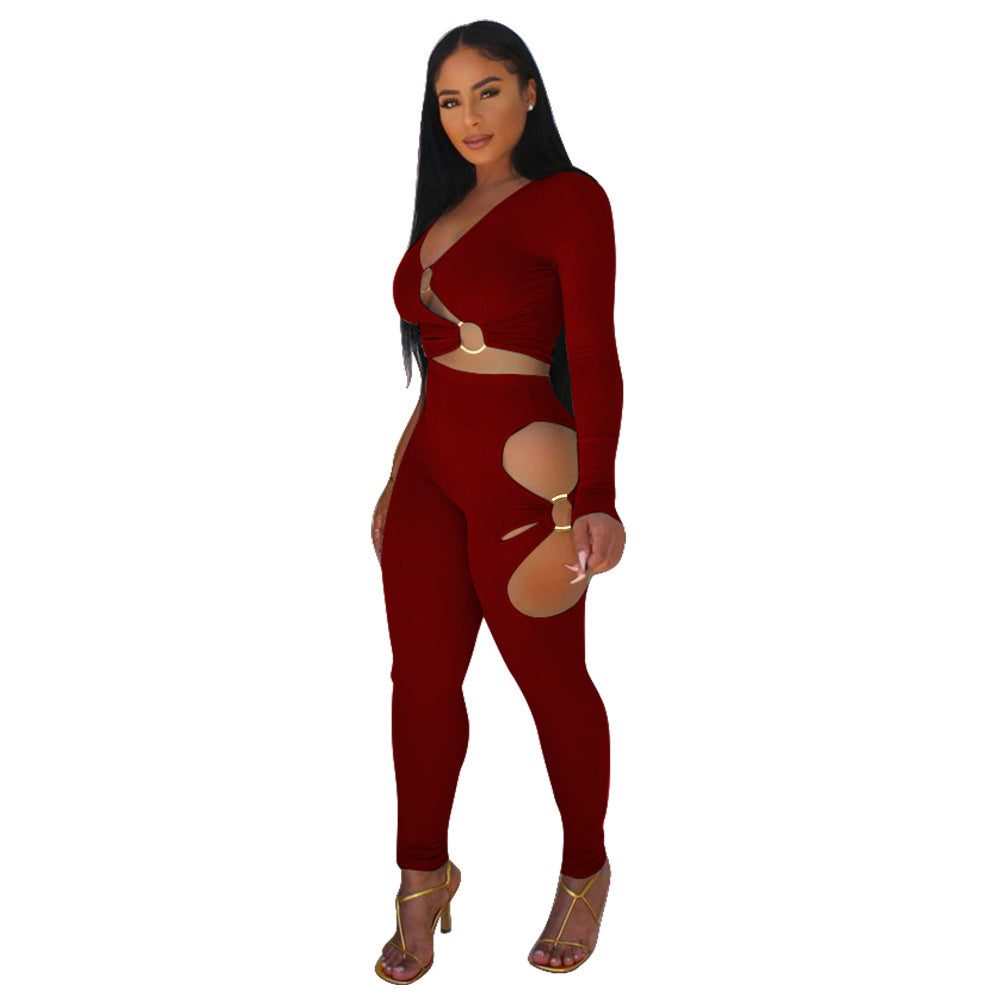 Damen Cut-Out Jumpsuit mit schimmerndem Design und langem Arm Heidi-Mode