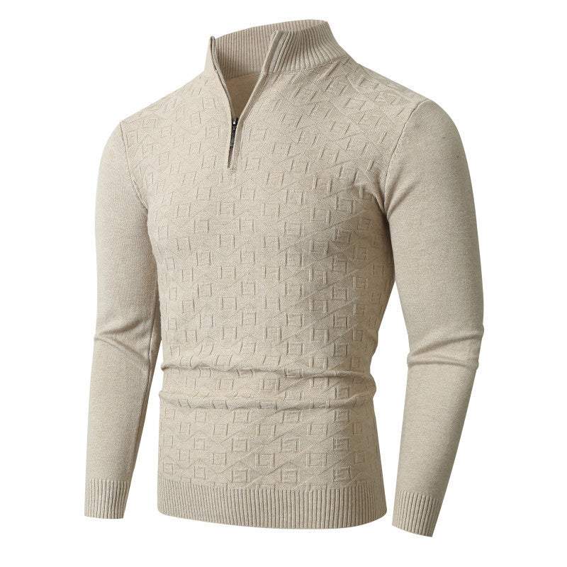Herren Strickpullover mit modernem Zopfmuster und Halbreißverschluss Heidi-Mode