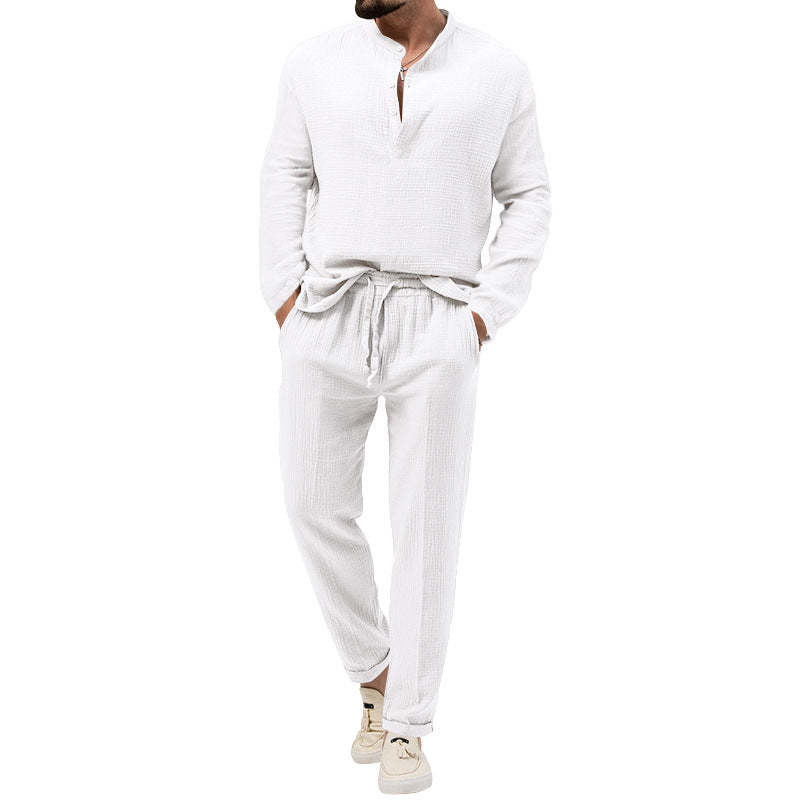 Herren Freizeit-Set aus atmungsaktivem Material mit Knopfleiste und elastischem Bund Heidi-Mode