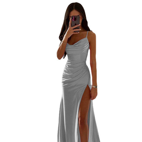 Damen Elegantes Maxikleid mit raffiniertem Drapé und hohem Schlitz Heidi-Mode