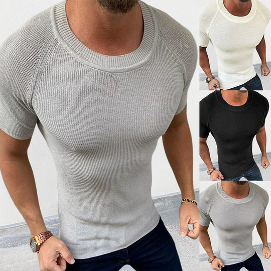 Herren figurbetontes Kurzarmstrickoberteil Heidi-Mode