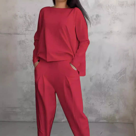 Heidi-Mode | Einfarbiges Slim-Fit Hosenanzug mit Rundhalsausschnitt
