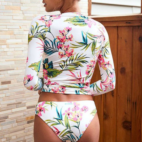 Damen Sportlicher Rashguard-Bikini-Set mit langem Arm und floralem Design Heidi-Mode
