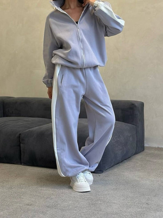 Damen sportlicher Fleece-Jogginganzug mit elastischem Bund und praktischen Taschen Heidi-Mode