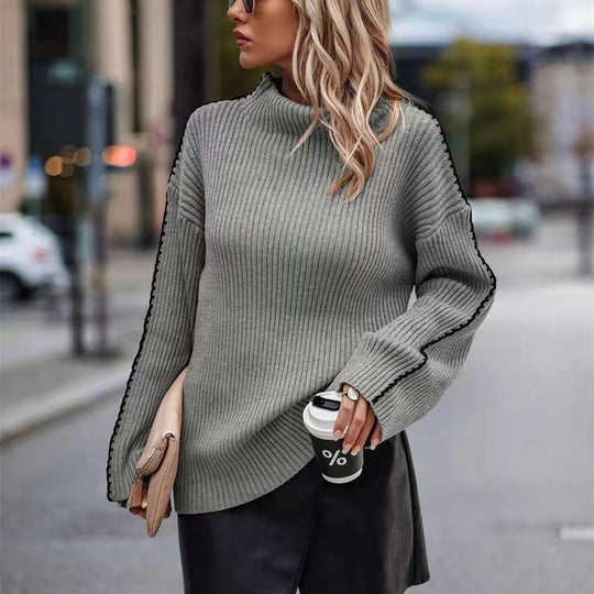 Damen Strickpullover mit elegantem Rollkragen und modischen Ärmelöffnungen Heidi-Mode