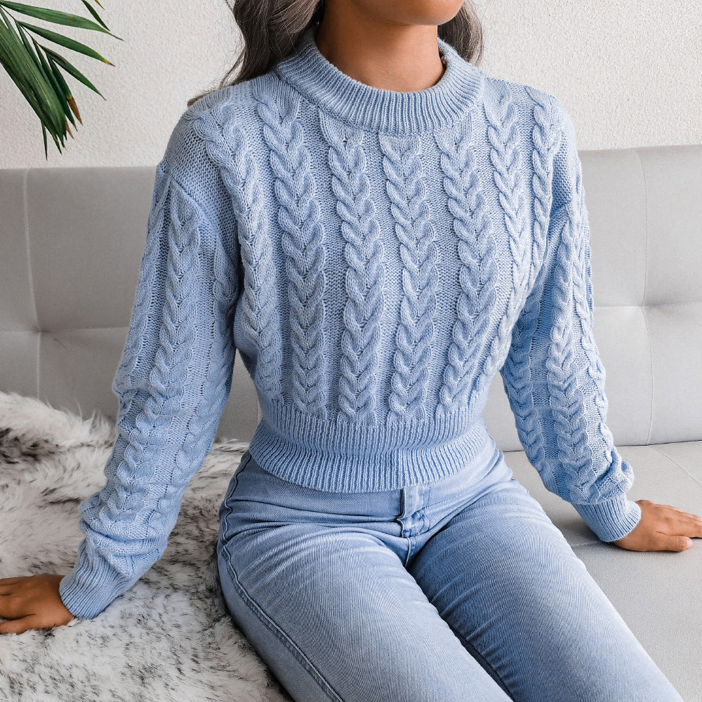 Damen Strickpullover im modernen Zopfmuster mit engem Bund Heidi-Mode