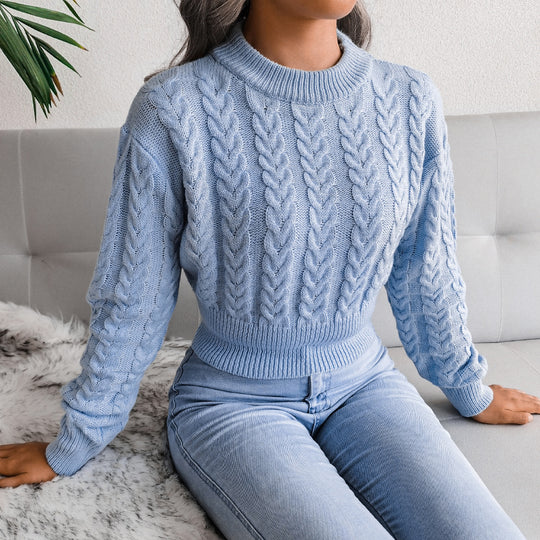 Damen Strickpullover im modernen Zopfmuster mit engem Bund Heidi-Mode
