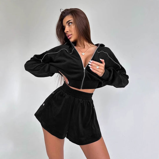 Damen Fleece-Sportset mit Reißverschluss und elastischem Bund Heidi-Mode