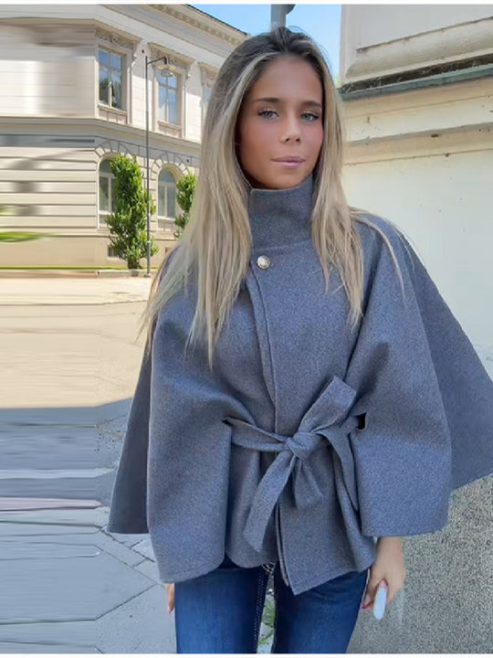 Damen Modernes Cape mit Taillengürtel Heidi-Mode
