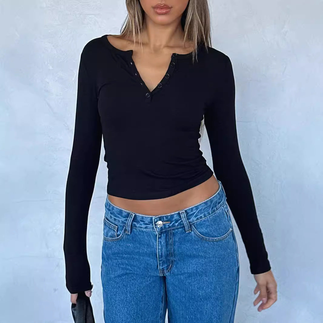 Damen Langarm-Hemd mit Knopfleiste und schmalem Schnitt Heidi-Mode
